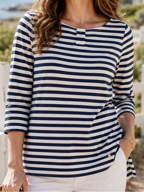 Kate Spade New York Striped Boat Neck Hi-Low Top Size L